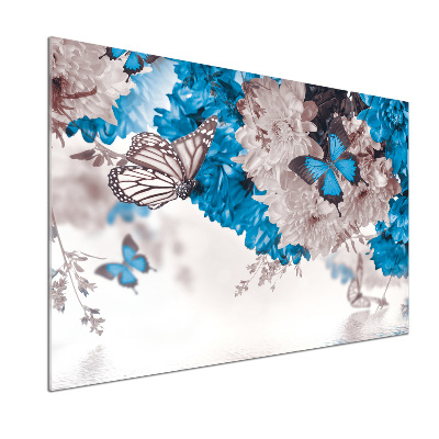 Glasrückwand für die küche Blumen und Schmetterlinge