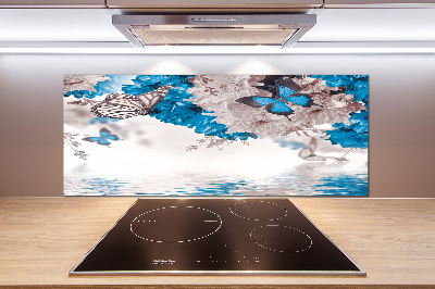 Glasrückwand für die küche Blumen und Schmetterlinge