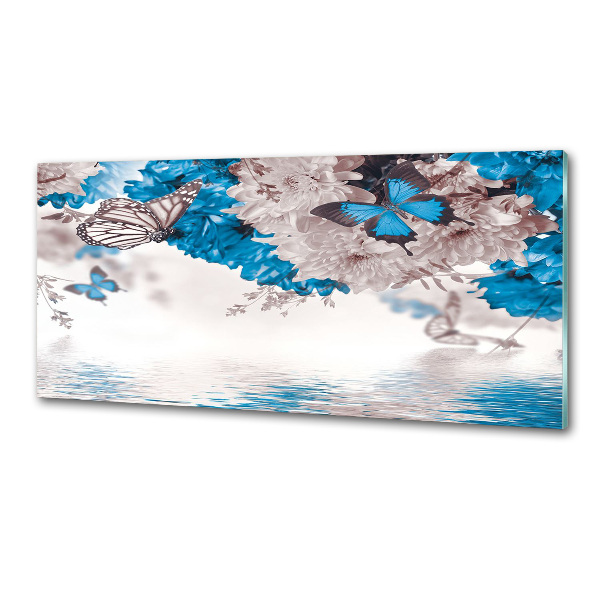 Glasrückwand für die küche Blumen und Schmetterlinge