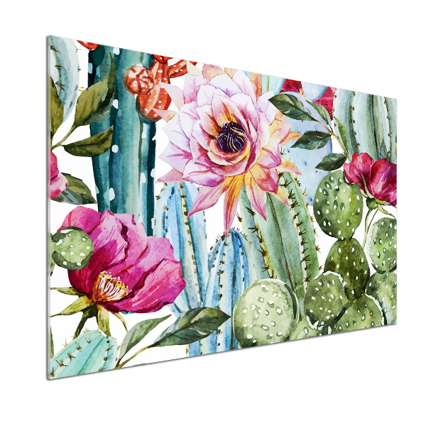 Glasrückwand für die küche Kakteen und Blumen