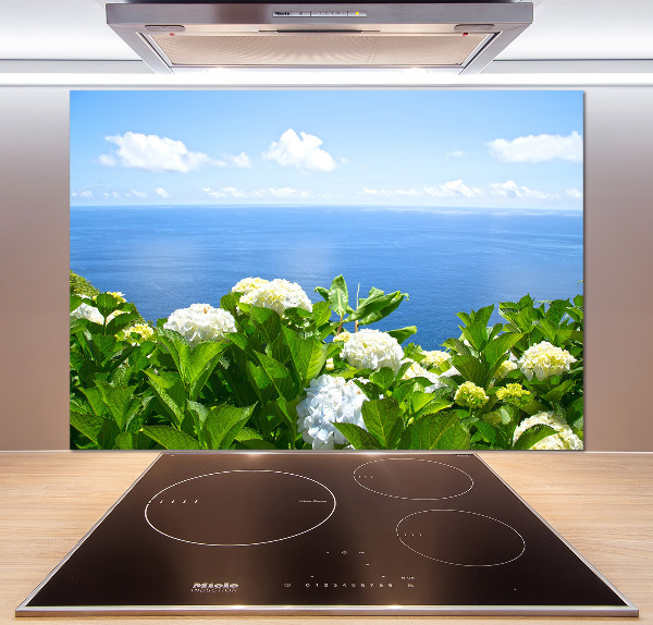 Küchen wandpaneel Blumen am Meer