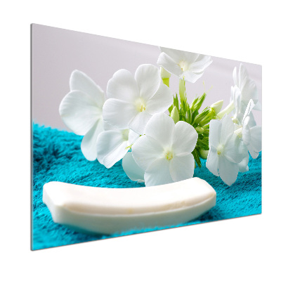 Glasrückwand für die küche Weiße Spa-Blumen