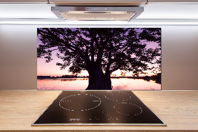 Glasrückwand für die küche Baum und See