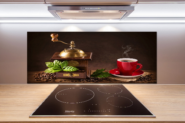 Glasrückwand für die küche Kaffee und Kaffeemühle