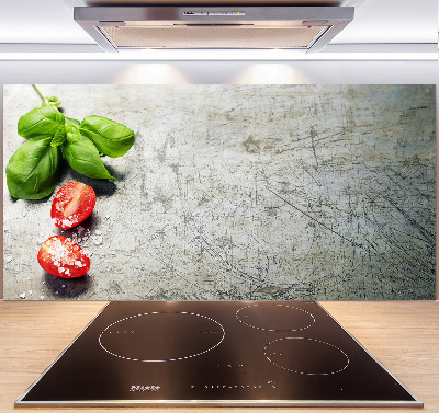 Platte für Küchenrückwand Tomaten und Basilikum
