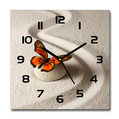 Wanduhr quadratisch Zen-Stein und Schmetterling