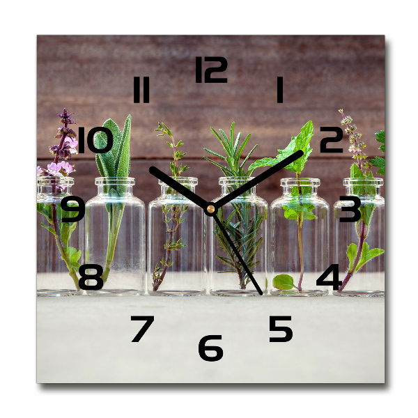 Wanduhr modern quadratisch Pflanzen in Gläsern
