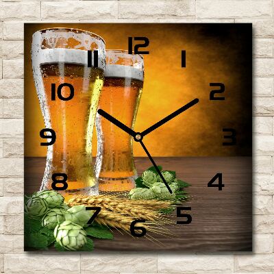 Wanduhr quadratisch Zwei Gläser Bier