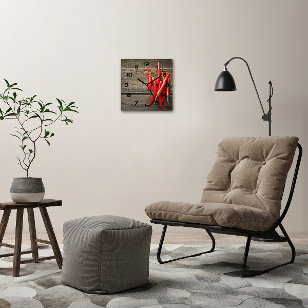 Wanduhr modern quadratisch Chilischoten