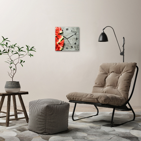 Wanduhr modern quadratisch Geschnittene Wassermelone