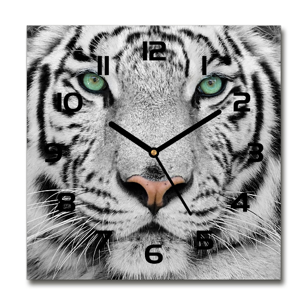 Wanduhr modern quadratisch Weißer Tiger