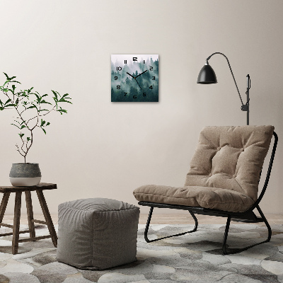 Wanduhr quadratisch Nebel über dem Wald