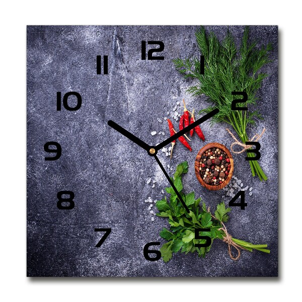 Wanduhr modern quadratisch Kräuter und Gewürze