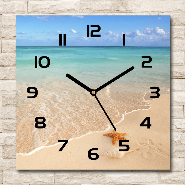 Wanduhr quadratisch Seesterne am Strand