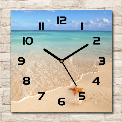 Wanduhr quadratisch Seesterne am Strand