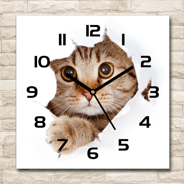Wanduhr modern quadratisch Katze