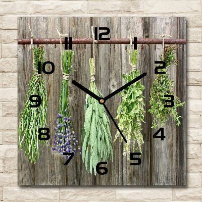 Wanduhr quadratisch Kräuter an einer Schnur