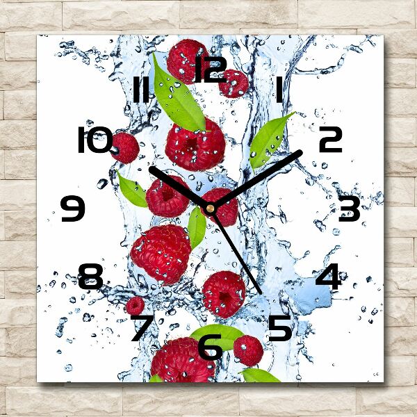 Wanduhr quadratisch Himbeeren und Wasser