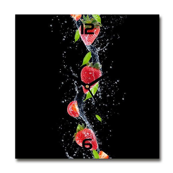 Wanduhr modern quadratisch Erdbeeren und Wasser