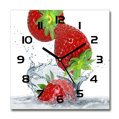 Wanduhr quadratisch Erdbeeren und Wasser