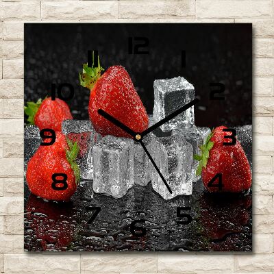 Wanduhr modern quadratisch Erdbeeren mit Eis