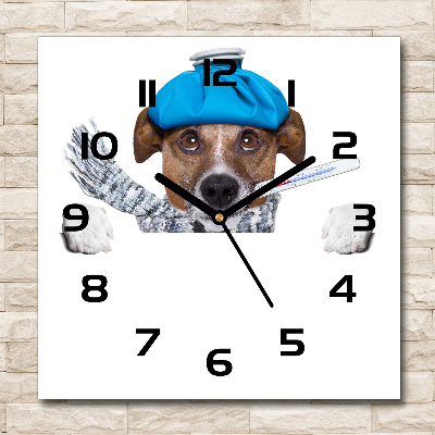 Wanduhr modern quadratisch Kranker Hund