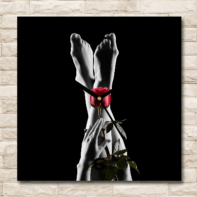 Wanduhr quadratisch Rose und Füße