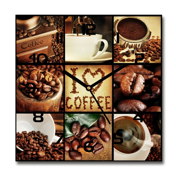 Wanduhr modern quadratisch Kaffeecollage