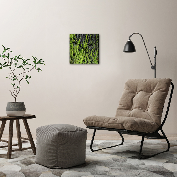 Wanduhr modern quadratisch Baumrinde