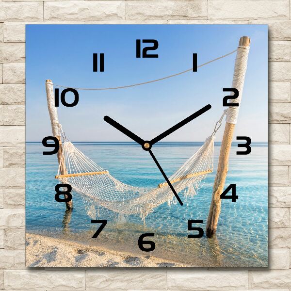 Wanduhr modern quadratisch Hängematte am Meer