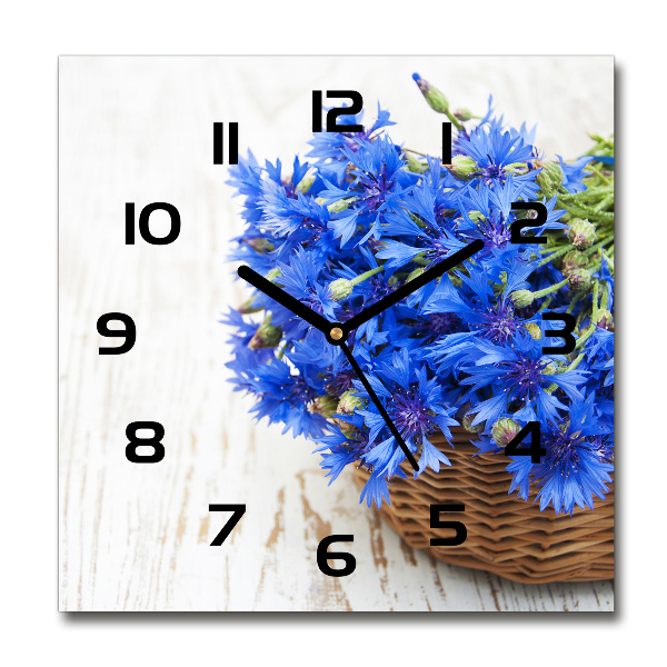 Wanduhr modern quadratisch Kornblumen in einem Korb