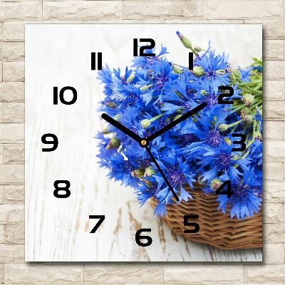 Wanduhr modern quadratisch Kornblumen in einem Korb