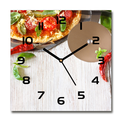 Wanduhr modern quadratisch Pizza