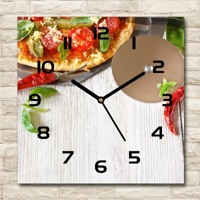 Wanduhr modern quadratisch Pizza