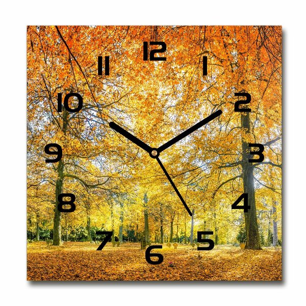 Wanduhr quadratisch Wald im Herbst