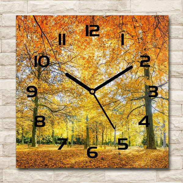 Wanduhr quadratisch Wald im Herbst