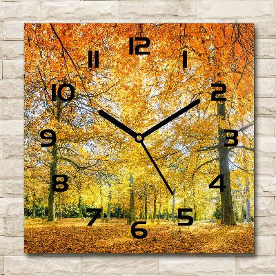 Wanduhr quadratisch Wald im Herbst