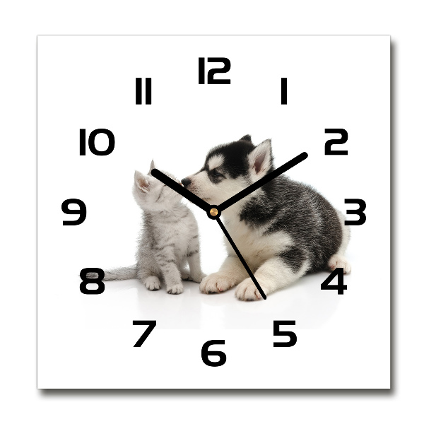 Wanduhr modern quadratisch Hund und Katze