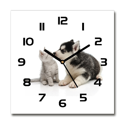 Wanduhr modern quadratisch Hund und Katze