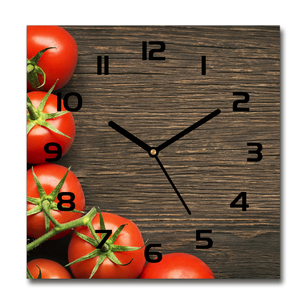 Wanduhr quadratisch Tomaten auf Holz