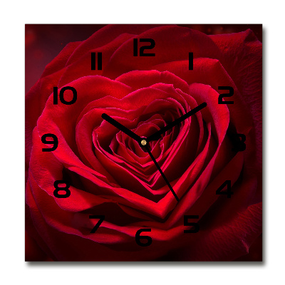 Wanduhr quadratisch Herz aus roter Rose