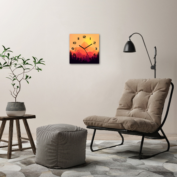 Wanduhr modern quadratisch Berglandschaft