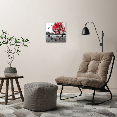 Wanduhr quadratisch Roter Baum