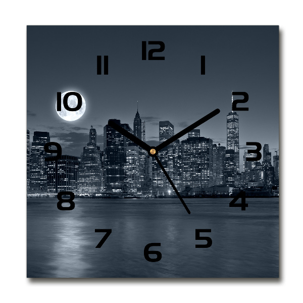 Wanduhr quadratisch New York bei Nacht