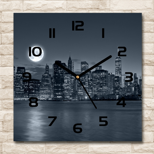 Wanduhr quadratisch New York bei Nacht