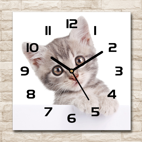 Wanduhr modern quadratisch Graue Katze