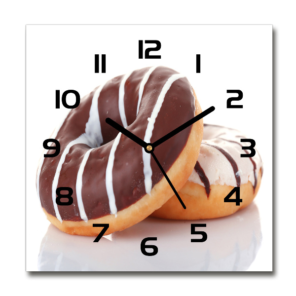 Wanduhr quadratisch Schokoladen-Donuts