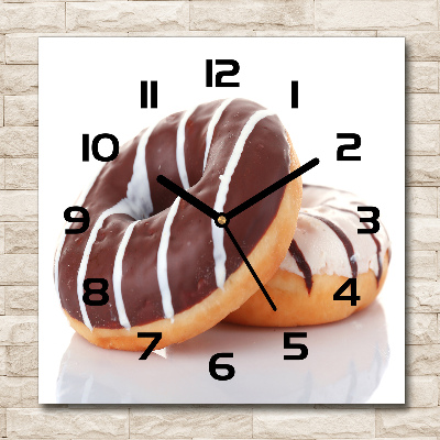 Wanduhr quadratisch Schokoladen-Donuts