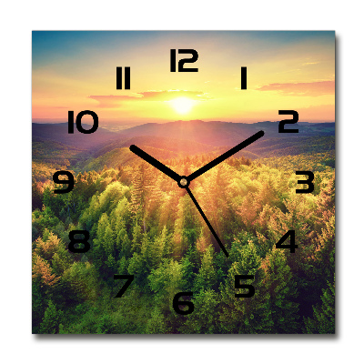 Wanduhr modern quadratisch Sonnenuntergang im Wald