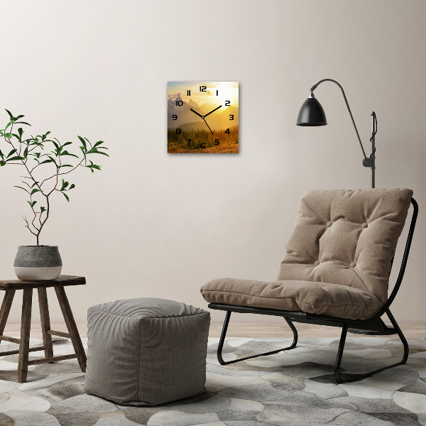 Wanduhr modern quadratisch Sonnenuntergang in den Bergen